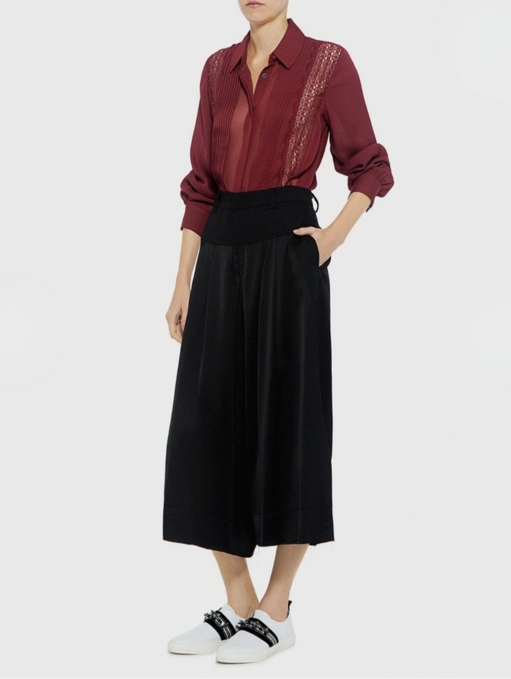 Sea New York Black Satine Wool Wide Leg Raw Edge Cropped Pants, NWT, Size 2